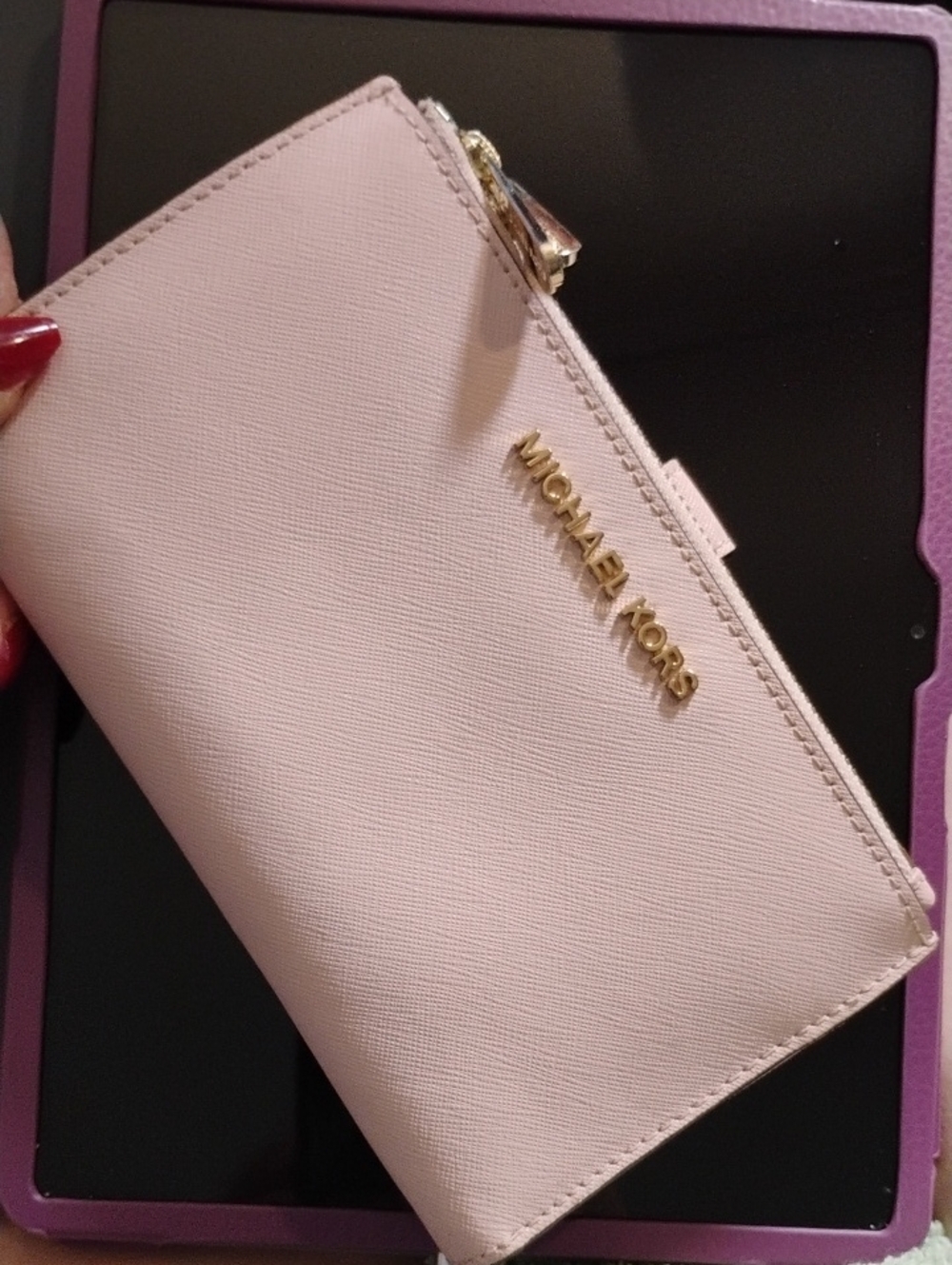 Michael Kors Light Pink Saffiano Leather Double Cell Phone Wallet